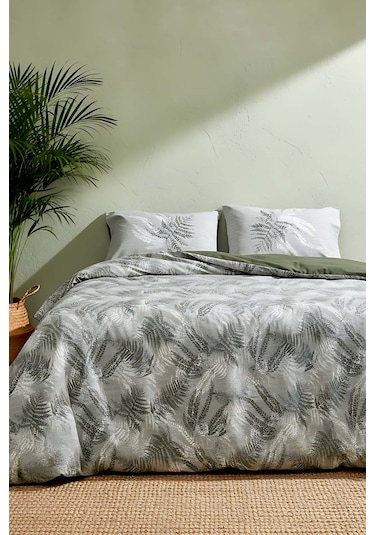 Dual Frond Çift Kişilik %100 Pamuklu Nevresim Takımı - 4 Parça Haki