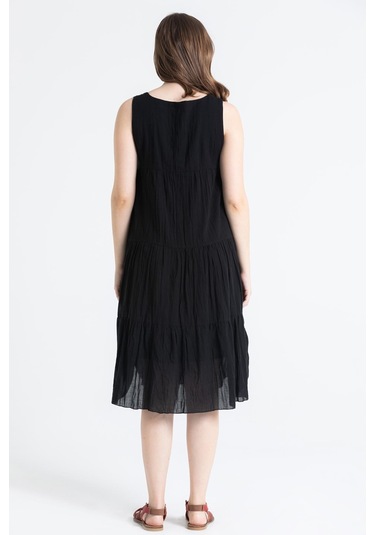 Kolsuz Vual Ahsen Nakışlı Midi Boy Elbise Siyah Syh-siyah