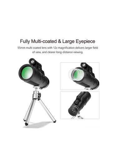 Wezone 12x50 Tek Gözlü Teleskop, Inframerahat Işıklandırıcı, Gece Görüşü, Taşınabilir, Dış Mekan, Standart Set