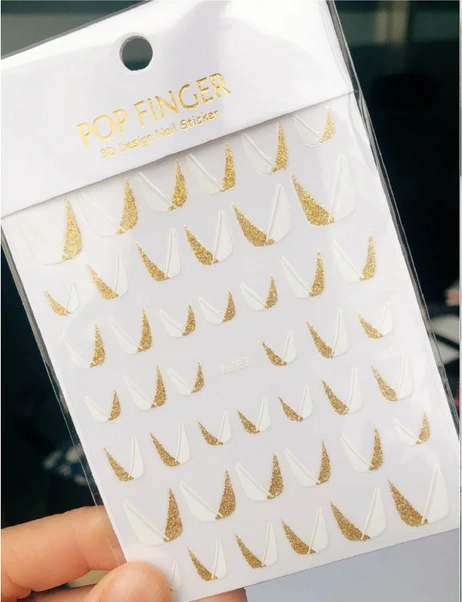 Gateesat French Uçlar 3d Parıltılı Pembe Beyaz Dekorasyon Tırnak Sticker