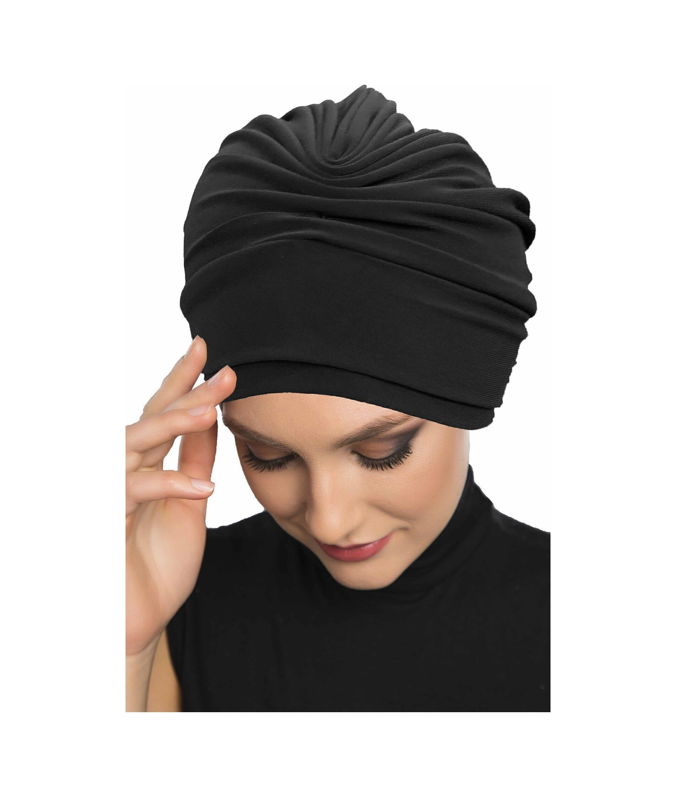 Çift Katlı Astarlı Siyah Hazır Türban Tesettür Dış Ve Havuz Bonesi Siyah