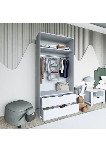 Duru 90 Cm Mat Beyaz 2 Kapılı 2 Çekmeceli Elbise Dolabı - Gardırop Beyaz