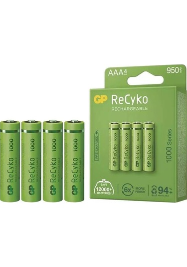 Gp Recyko 950 Mah Aaa 4'lü Şarjlı İnce Kalem Pil Gp100aaahce-2eb4 Gprhc103e001