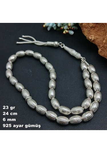 925 Ayar Gümüş Tesbih Arpa Kesim Çizgili Model