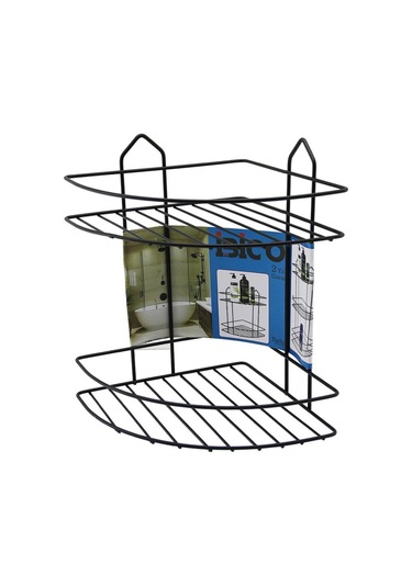 Siyah 2 Katlı - Üçgen Metal Banyo Köşelik - Duşkabin Raf Çok Renkli
