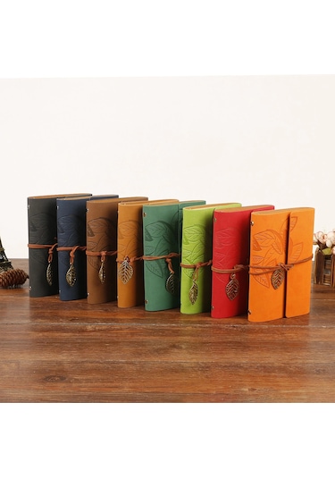 Yaprak Baskılı Deri Kapaklı Özel Tasarım Hediyelik Deri Kaplı Ajanda Anı-not Defteri Yeşil İthal Ürü Yeşil