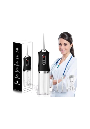 Valkyrie Şarj Edilebilir 4 Başlıklı Taşınabilir Diş Protez Bakım Ve Ağız Duşu Yüksek Kapasite Siyah