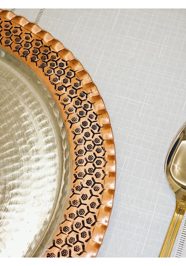 Moda Bakır Bakır Supla, Tabak Petek İşlemeli 27 Cm Bakır