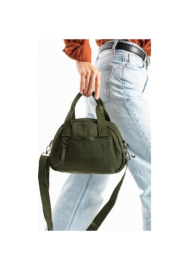 Kadın Omuz Çantası Elde Tutmalı Çapraz Askılı Postacı Bayan Çantası 20 27 Cm Astarlı Hafif Kumaş Yeşil