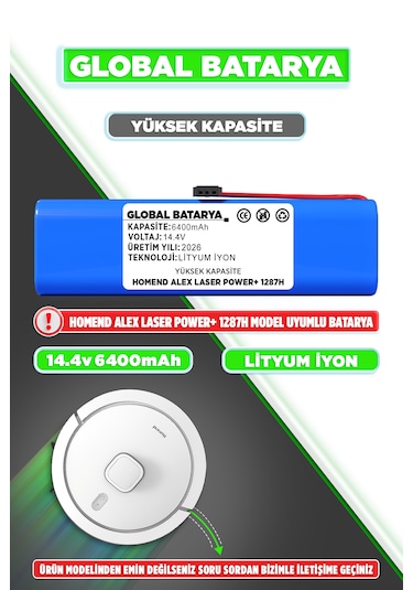 Homend Alex Laser Power 1287h Robot Süpürge Bataryası 6400mah