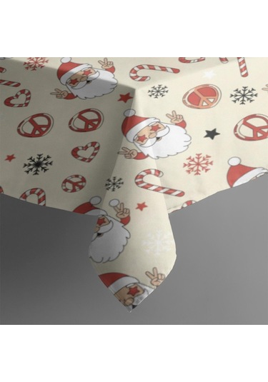 Noel Desenli Dikdörtgen Masa Örtüsü 60x84 İnç, Su Geçirmez Ve Leke Tutmaz Noel Baba Noel Barış