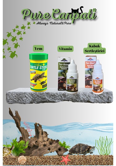 Kaplumbağa Temel Bakım Seti Yem + Vitamin + Kabuk Güçlendirici