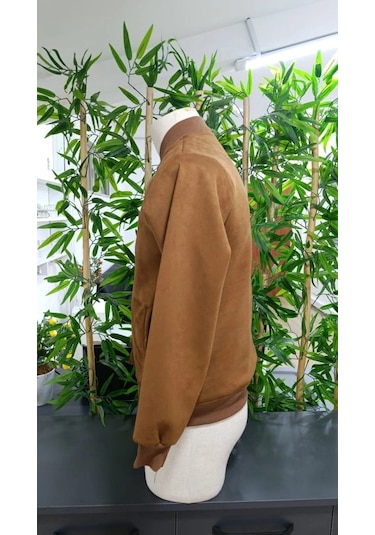 Defymoda Erkek Uzun Kollu Önden Fermuarlı Süet Ceket Kahve