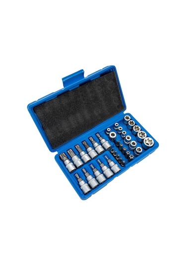 5529 3/8 1/4 İç Dış Torx Bits Uçlu Lokma Anahtar Takımı 34 Parça