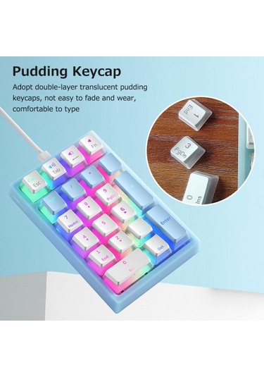 İblancod K10 21 Tuş Kablolu Mekanik Sayısal Klavye Rgb Arka Aydınlatma Efekti Mekanik Sarı Anahtarlar Puding Tuş Başlıkları Mavi