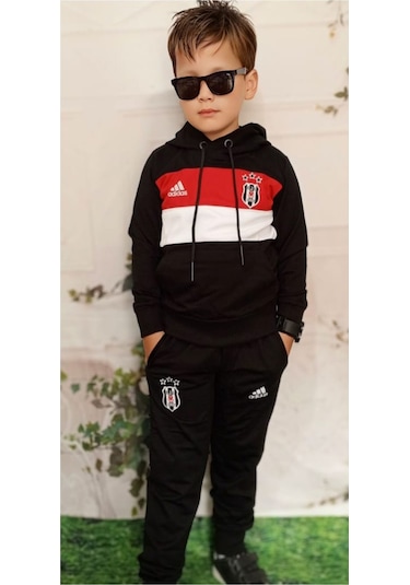 Beşiktaş Kapüşonlu Çocuk Taraftar Eşofman Takım Siyah