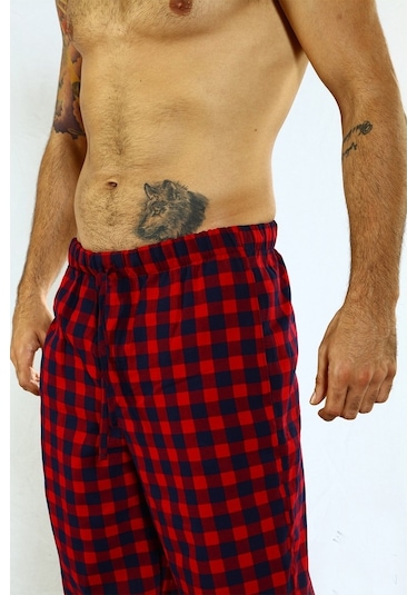 Herrmen Kırmızı Lacivert Kareli Pijama Pantolon