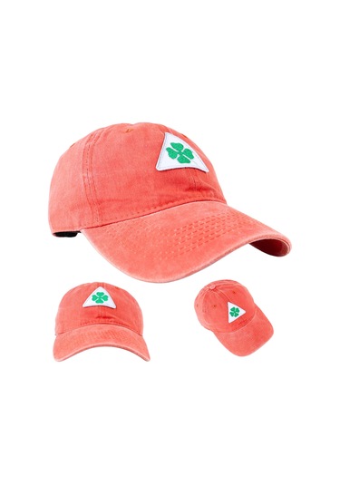 Perlotus Vintage Yıkamalı Pamuk Şapka Dört Yapraklı Yonca Nakışlı Turuncu Turuncu