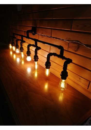 8'lı Borulardan Duvar Lambası Hediyelik Duvar Apliği Vintage Siyah