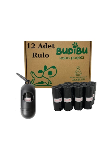 Budibu Köpek Kaka Poşeti Dışkı Torbası12 Rulo + Taşıma Çantası Siyah