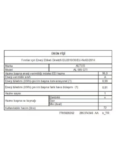 Altus Al 585 GTI 65 LT Solo Fırın