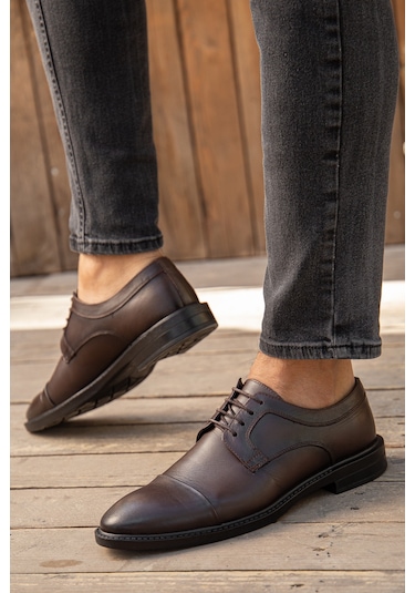D00226 Günlük Ortopedik Hakiki Deri Erkek Klasik Ayakkabı Kahverengi