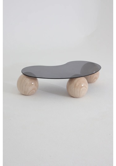 Modern Orta Sehpa & Top Sehpa Cam Sehpa & Küre Orta Sehpa - Natural - Fasulye - Füme Cam