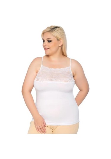 3 Adet Gümüş Bayan Önü Geniş Dantelli İp Askılı Atlet 4064 Beyaz