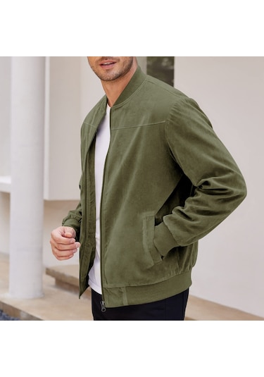 Erkek Sonbahar Dik Yaka Süet Ceket Mavi