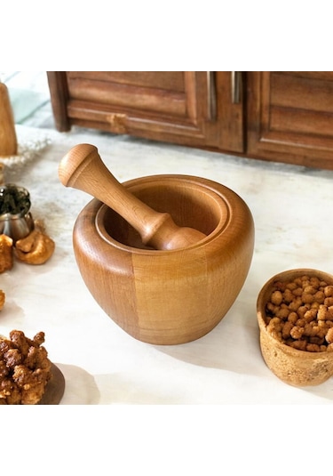 Kaf Ahşap Kayın Havan / Tarhun