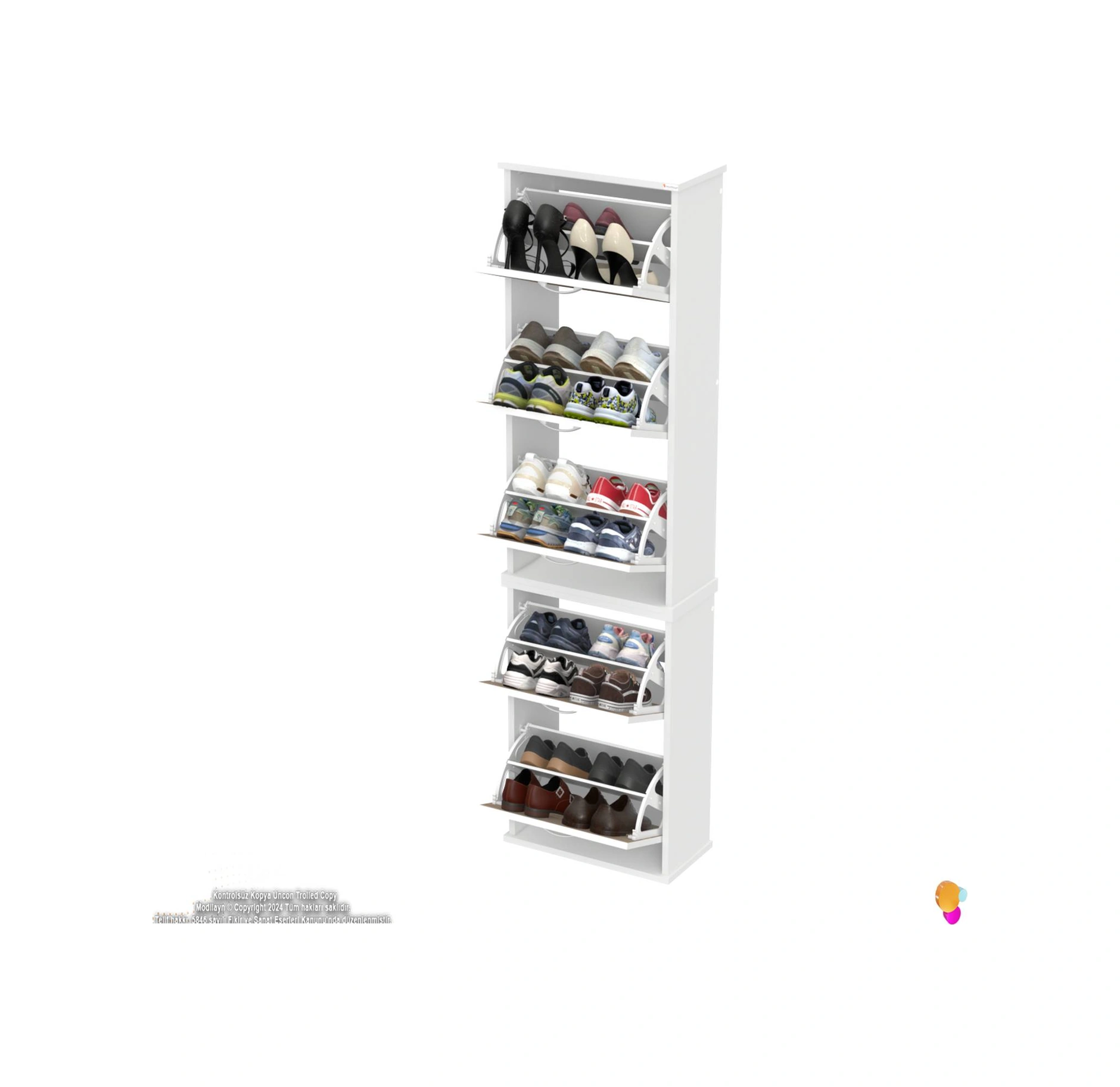 Asil 2 Li Cordoba Renk Asma Ayakkabılık Kapı Önü 5 Düşer Kapak 10 Göz Bölme Ayakkabılık 52x193x26 Cm Cordoba