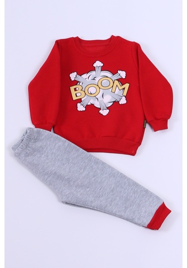 Erkek Bebek 3 İplik Eşofman Takımı Boom Baskılı A33 Kırmızı
