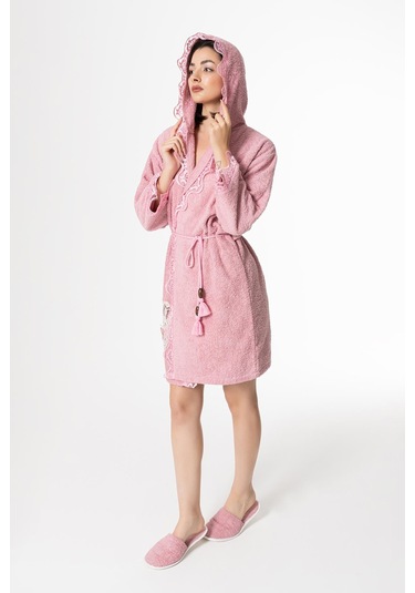 Kelebek Gelin Bornoz Set 5 Parça Dantelli Fantezi Çeyizlik Takım Pembe