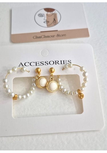 Glamglamour Gold Halka Sallantılı Dörtlü Küpe Set Gold