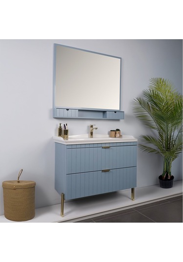 Kobos Noble 100 Cm Banyo Dolabı Seti Light Blue Mavi