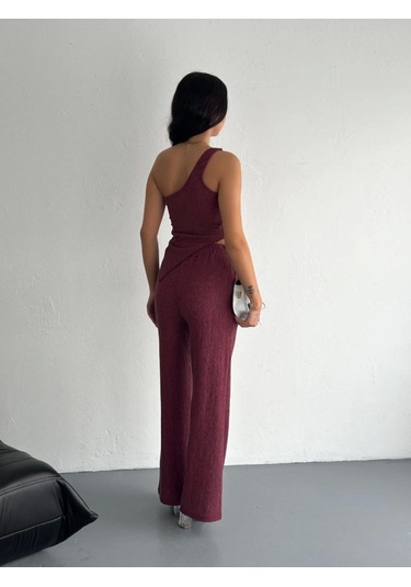 Asimetrik Crop Pantalon Ikili Takım - Gül Kurusu Gül Kurusu