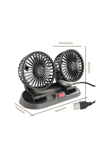 Xuweiwei Siyah 360 Derece Dönebilen Çift Başlı Usb Araç Fanı Ayarlanabilir Rüzgar Hızı Karavan Ve Araçlar İçin