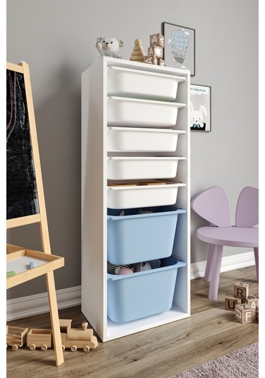 %100 Mdf - Xl Mono 7 Sepetli Oyuncak Dolabı Mavi