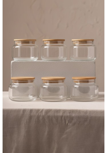 Basic Bambu Kapaklı 6'lı Cam Kavanoz Seti 350 Cc Renkli