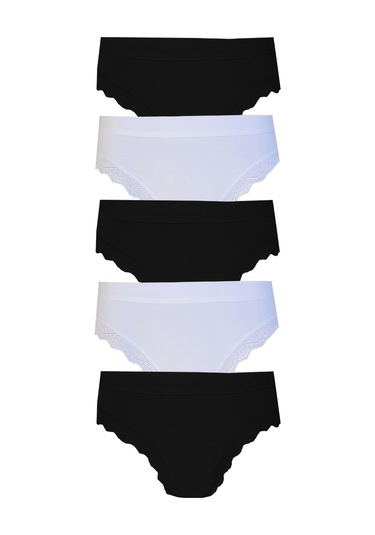 5li Kadın Pamuklu Paça Dantelli Yüksek Bel Külot İç Çamaşırı Işık 001