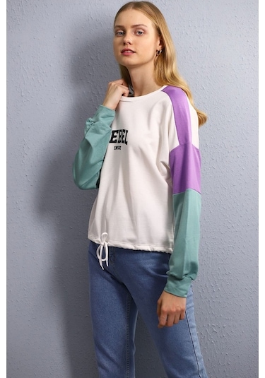 Gabria Kadın Kapşonlu Desenli Sweat Beyaz (505623968)