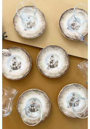 Porser Porselen Ella Çay Bardak Ve Tabak Takımı 6 Kişilik 12 Parça Çok Renkli