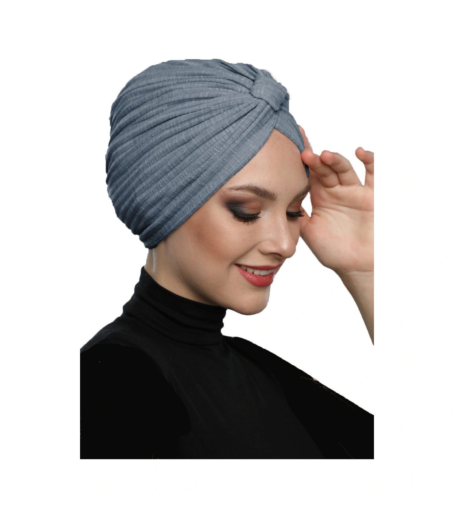 Pamuklu Bantlı Çapraz Astarlı Koyu Gri Hazır Türban Tesettür Havuz Bonesi Koyu Gri