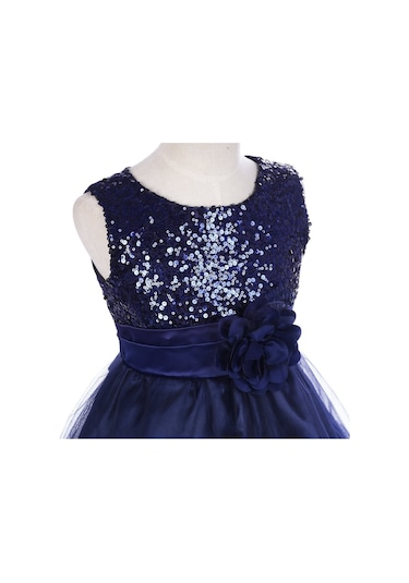 Kız Çocuk Pullu Payetli Abiye Elbise-Lacivert