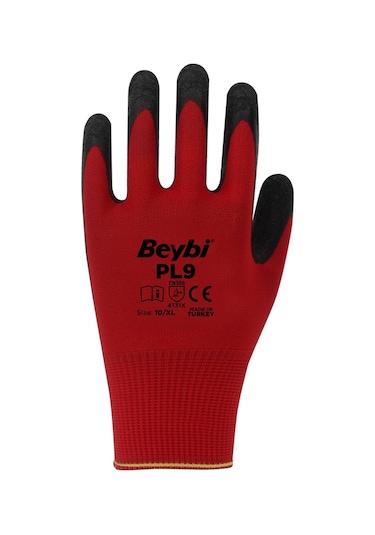 Beybi Pl9 Polyester Örme Lateks Camcı Eldiveni 12 Çift