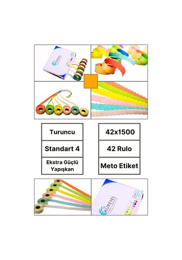 Meto Etiket Turuncu 42 Rulo 42x1500 S4 Fiyat Etiketi Tabanca Etiketi 1