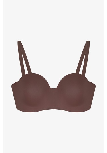Kadın Dolgusuz Mikro Straplez Sütyen Kahverengi