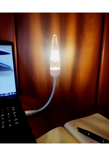 Usb Ledli Rustik Ampul - Kristal Tasarım Masa Lambası Sarı