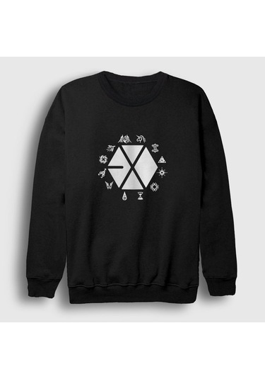 Presmono Unisex Symbols Logo Exo Sweatshirt Siyah