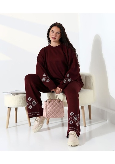 Marakeş Esintisi Alt-üst Triko Takım Bordo